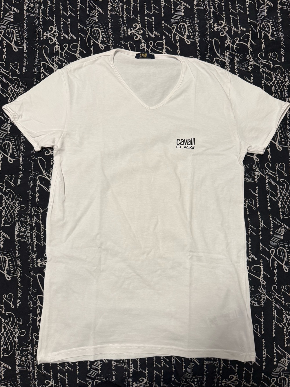 Roberto Cavalli White V-Neck Short Sleeve Tee